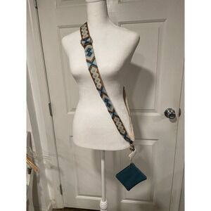 NEW BoriVilla Crossbody Bag Phone Strap Adjustable Woven Purse Blue Brown Cream